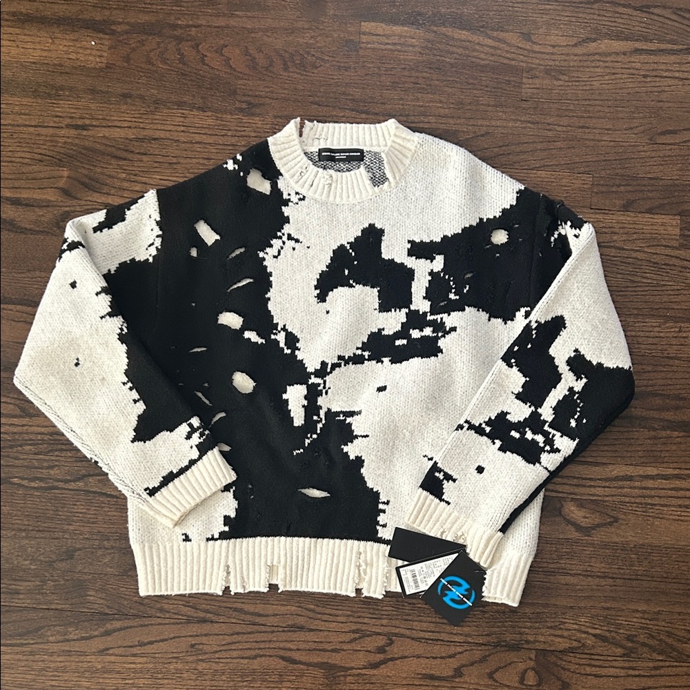 CEEC LA Distressed Cowprint Sweater